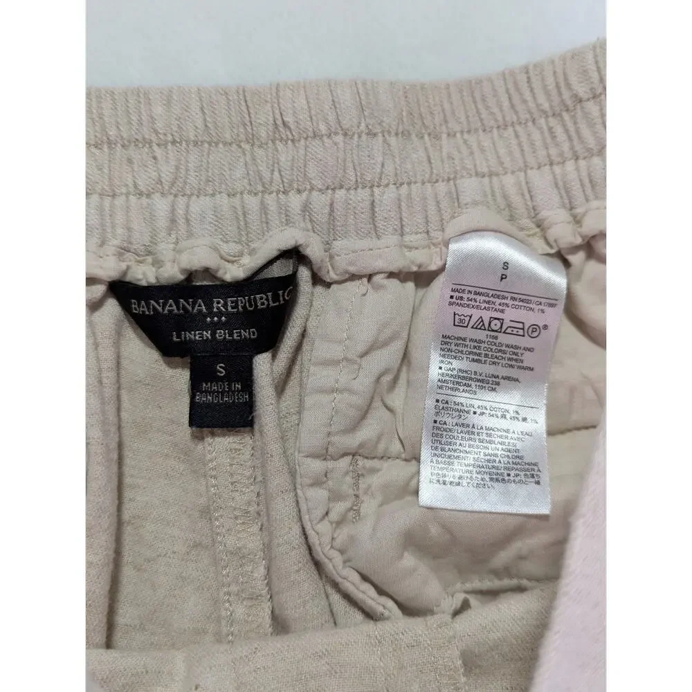 Banana Republic Womens Small Beige Linen Blend Wide Leg Cropped Elastic Pants